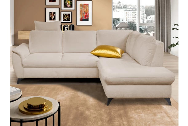 Rohová sedacia súprava Geneva, svetlo béžová látka, pravý roh