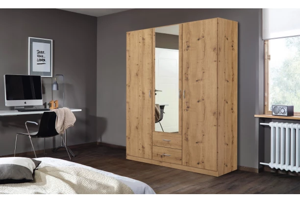 Šatníková skriňa so zrkadlom Case, 136 cm, dub artisan