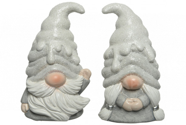 Dekoračná soška (2 druhy) Vianočný škriatok, strieborný