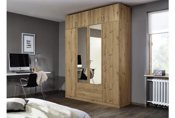 Šatníková skriňa so zrkadlom Case, 181 cm, dub artisan