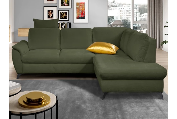 Rohová sedací souprava Geneva, smaragdovo zelená látka, pravý roh