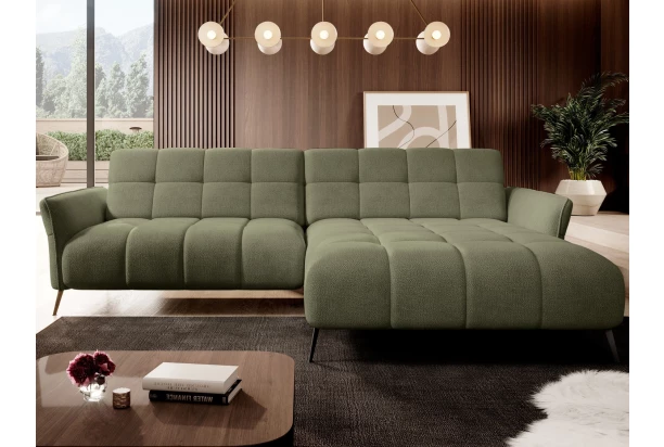 Rohová sedačka Mystic,zelená látka,pravý roh,elektrické polohovanie