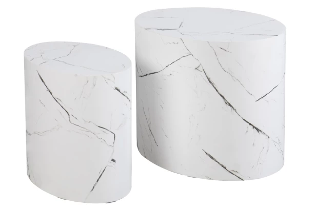 Súprava oválnych stolíkov Alvo, imitácia biely mramor, 2 ks