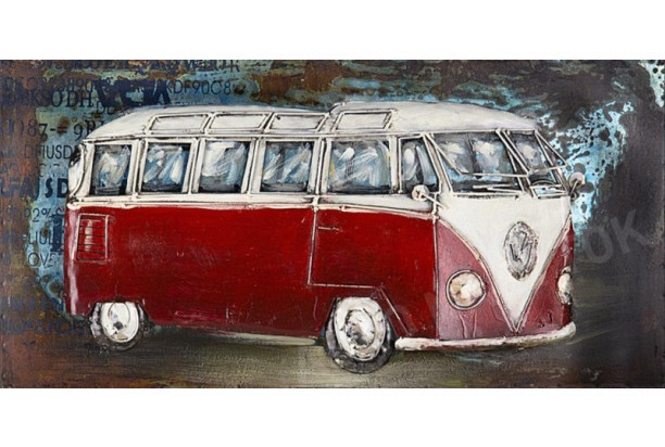 Kovový obraz na stenu Červený Volkswagen 80x40 cm, vintage