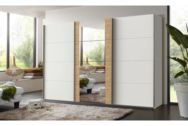 Šatníková skriňa Bern, šírka 313 cm/výška 208 cm, biela/dub artisan