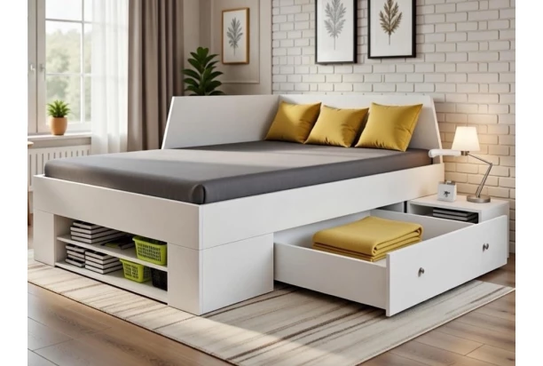 Úložná posteľ so zástenou Junior 120x200 cm, biela