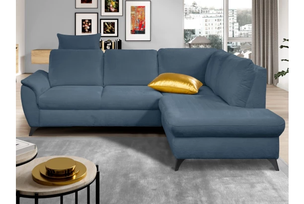 Rohová sedacia  súprava Geneva, zafírovo modrá látka, pravý roh