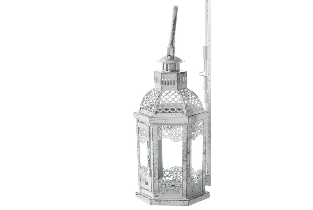 Kovový lampáš Aloha 28 cm, biela antik