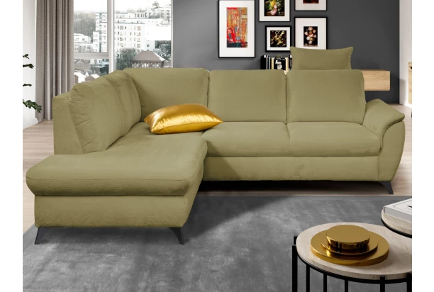 Rohová sedacia súprava Geneva, svetlo zelená látka, ľavý roh
