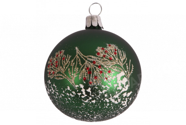Vianočná ozdoba guľa 6 cm, zelená s vetvičkami