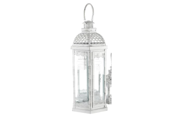 Kovový lampáš Aloha 58 cm, biela antik