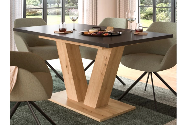 Rozkladací jedálenský stôl Moteon 150x90 cm,sivý/dub artisan,podnož V