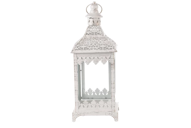 Kovový lampáš Cinti 39 cm, biela antik