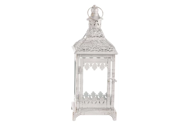 Kovový lampáš Cinti 39 cm, biela antik