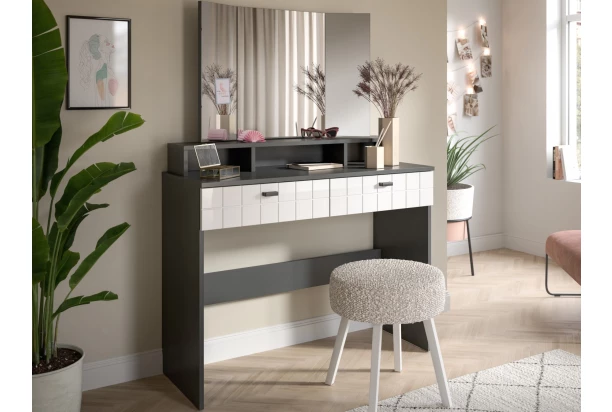 Toaletný stolík so zrkadlom Monty, antracit/biela lesk