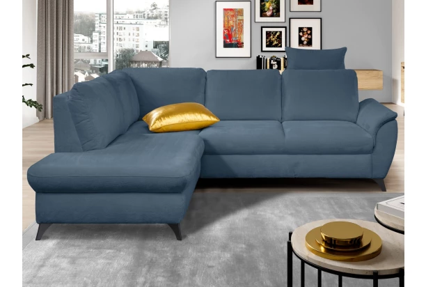 Rohová sedacia  súprava Geneva, zafírovo modrá látka, ľavý roh