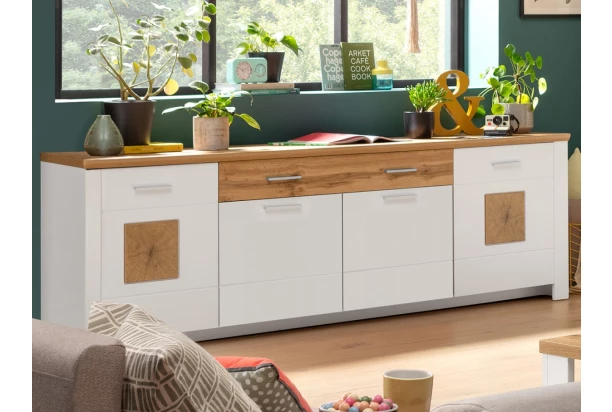Široká komoda Matera, 220 cm,starý dub/biela