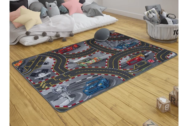 Detský koberec Auta 80x120 cm, šedý