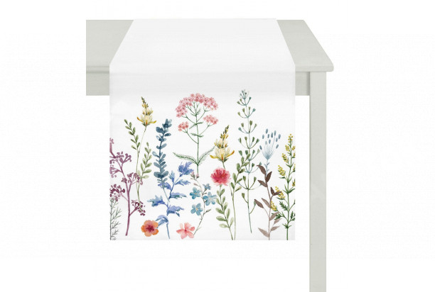 Behúň na stôl Lúčne kvety 40x150 cm, biely