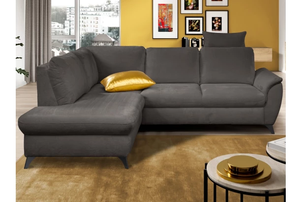 Rohová sedacia súprava Geneva, tmavo šedá látka, ľavý roh