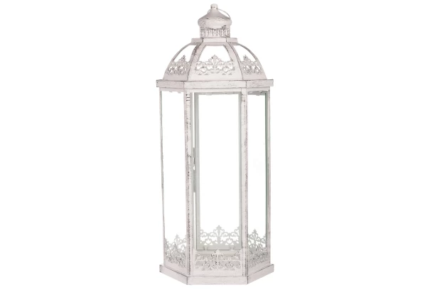 Kovový lampáš Ambia 63 cm, biela antik