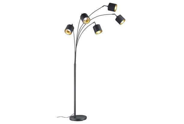 Stojaca lampa Tommy, 5 svietidiel, čierna/zlatá