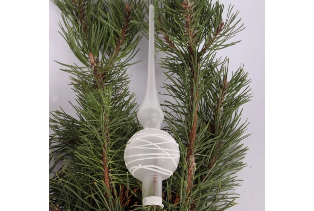 Vianočná ozdoba špica 28 cm, biele sklo s vlnkami