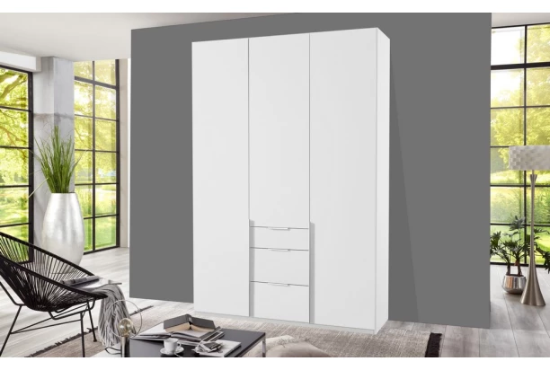 Šatníková skriňa so zásuvkami New York D, 135 cm, biela / biely lesk