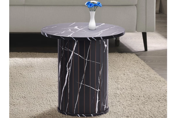 Okrúhly odkladací stolík Treviso, 40 cm, čierny mramor