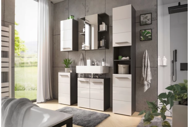 Vysoká kúpeľňová skrinka Gloss, antracit/biely lesk