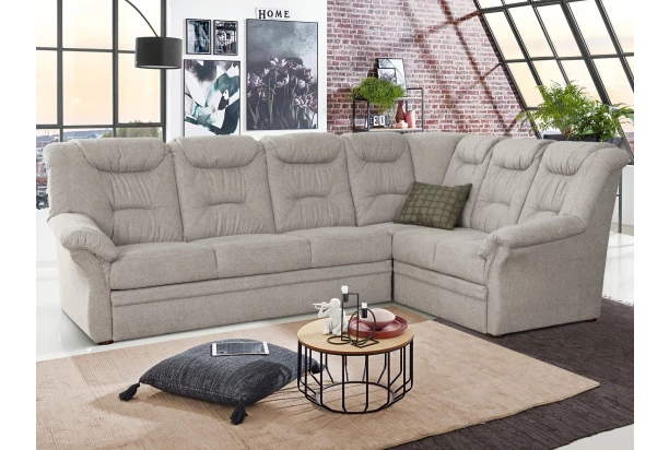 Rohová sedacia súprava Nelson, svetlo šedá látka, pravý roh, s rozkladom