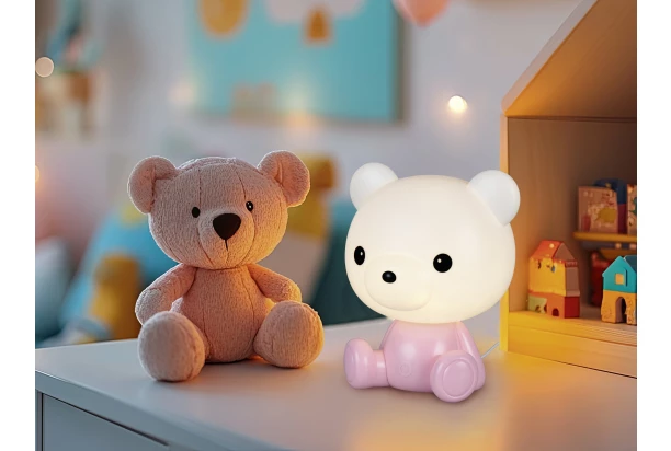 Detská stolná lampička Cutie, ružový medvedík