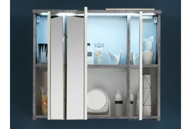 Kúpeľňová skrinka so zrkadlom a osvetlením Pool, šedý betón