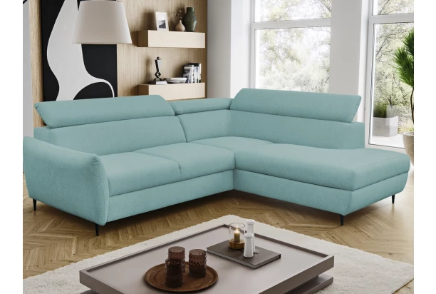 Rohová sedacia súprava Othello, mentolovo zelená látka, pravý roh