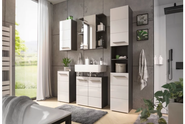 Závesná kúpeľňová skrinka Gloss, antracit/biely lesk
