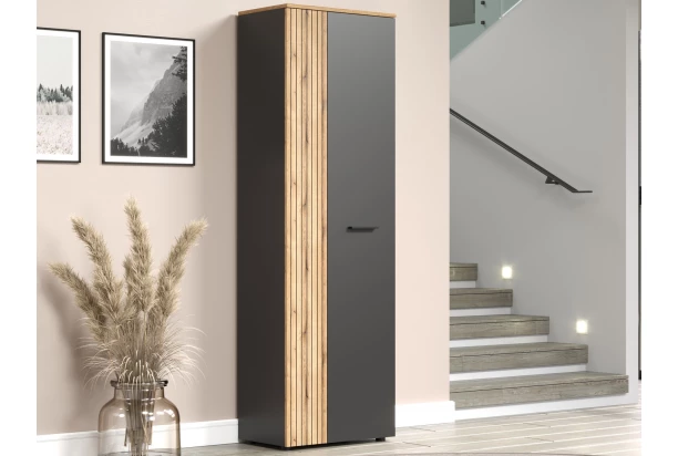 Predsieňová šatníková skriňa s policami Esteban, antracit/dub evoke