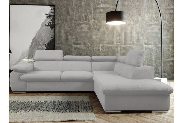 Rohová sedacia súprava Viera, svetlo šedá texturovaná látka, pravý roh