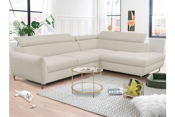 Rohová sedacia súprava Othello, svetlo béžová látka, pravý roh