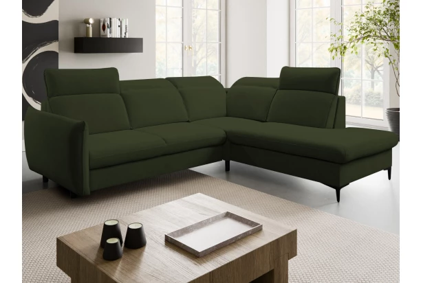 Rohová sedacia súprava Glow, fľaškovo zelená látka, pravý roh