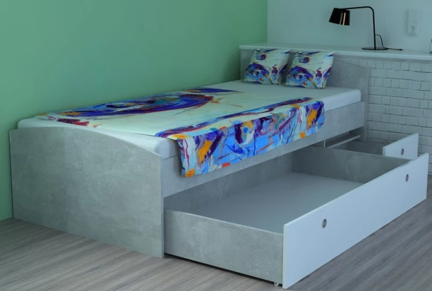Posteľ s úložným priestorom Patrik 90x200 cm, šedý beton