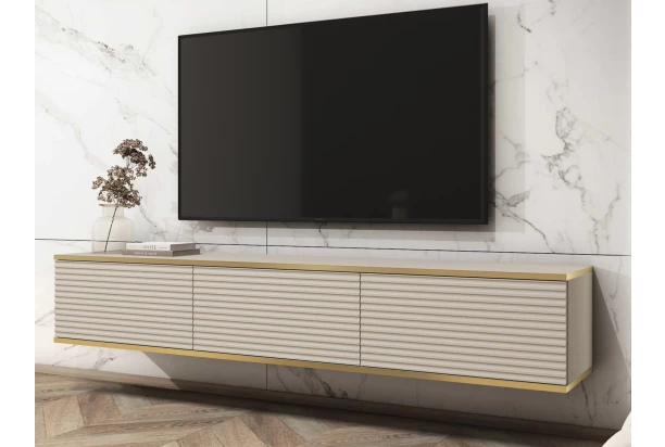 Závesná TV skrinka Orfeo, 175 cm, béžová štruktúra/zlatá