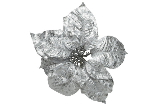 Umelý kvet na klipe Vianočná hviezda 26 cm, strieborná