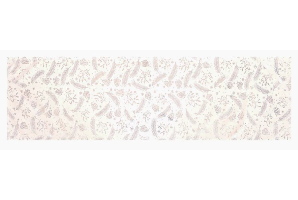 Vianočný behúň na stôl Perie a šišky 150x40 cm, strieborný