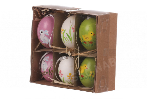 Veľkonočná dekorácia Maľované vajíčka, 6 ks, farebná