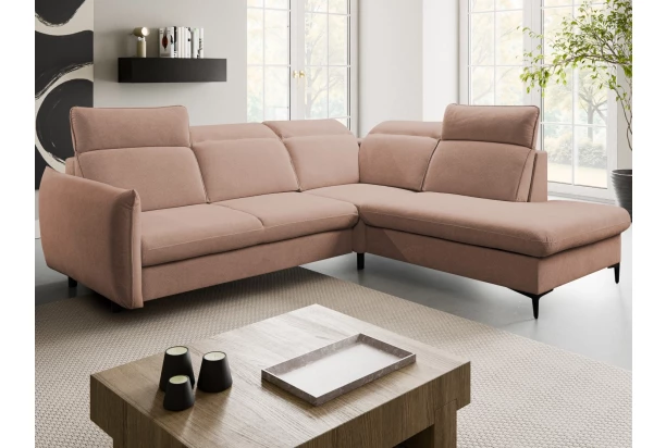 Rohová sedacia súprava Glow, svetlo  lososová látka, pravý roh