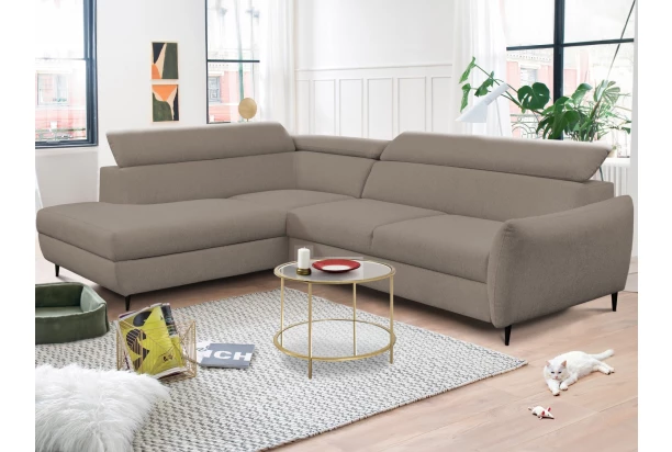 Rohová sedacia súprava Othello,svetlo hnedá látka, ľavý roh