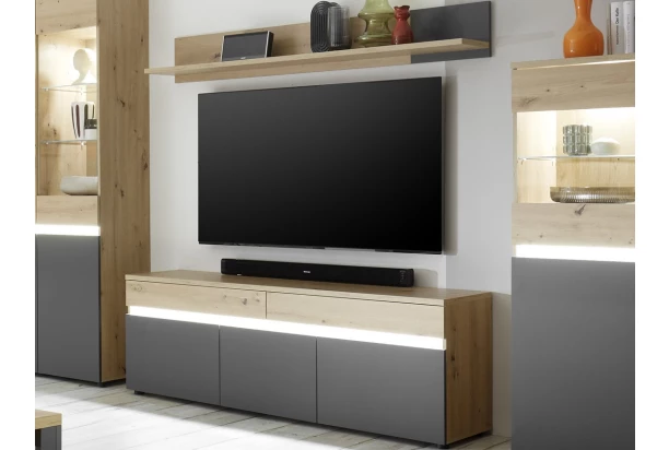 TV skříňka s policí Lille, dub artisan/antracit, s osvětlením
