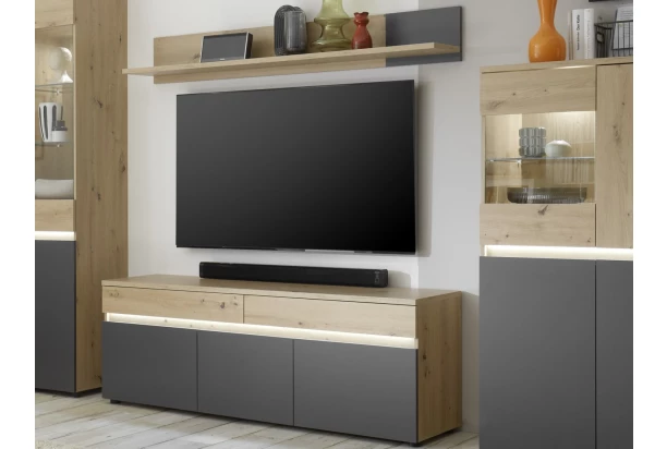 TV skříňka s policí Lille, dub artisan/antracit, s osvětlením