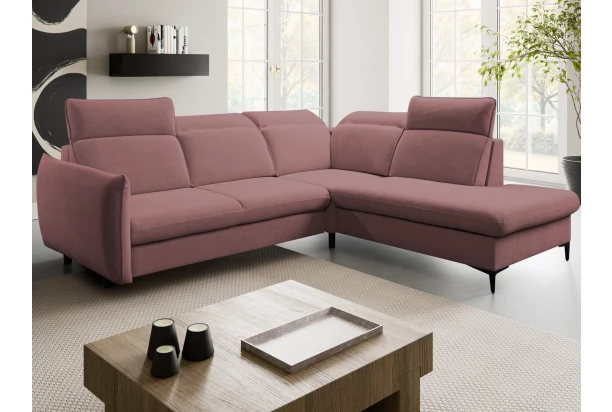 Rohová sedacia súprava Glow, tmavo ružová látka, pravý roh