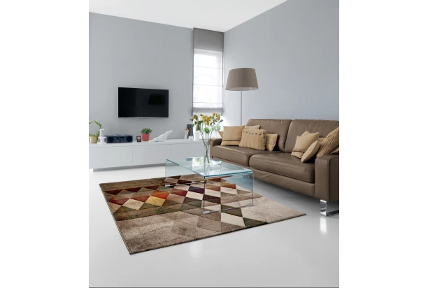 Koberec Belis 80x150 cm, béžový s farebnými kosoštvorcami
